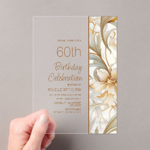 Elegante braune Aquarell-Blumen zum 60. Geburtstag Acryleinladungen