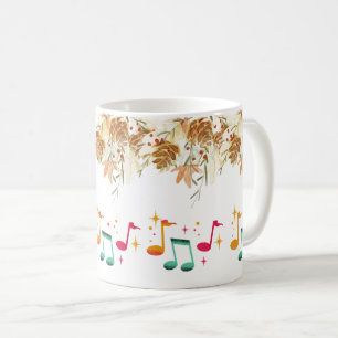 Elegante braune Blätter mit musikalischem Notendes Kaffeetasse