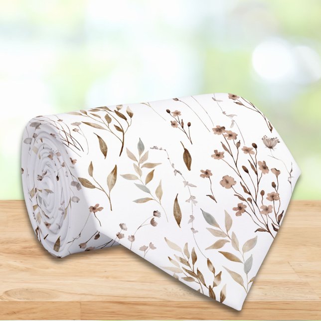 Elegante braune Blume Blumenmuster Botanisches Mus Krawatte (In situ)