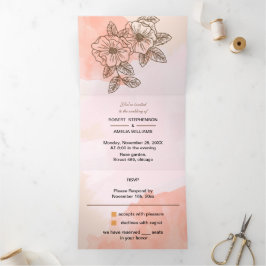 Elegante, braune Blume, maßgeschneiderte Hochzeit Dreifach Gefaltete Einladung