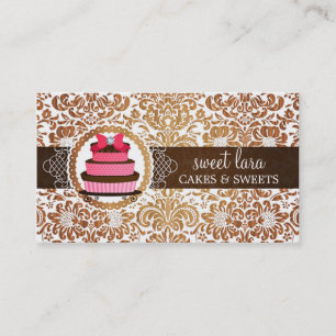 Elegante braune Damast-Rosa-Torte-Diamant-Bäckerei Visitenkarte