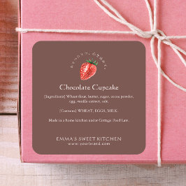 Elegante braune Erdbeere-Bäckerei-Zutat Quadratischer Aufkleber