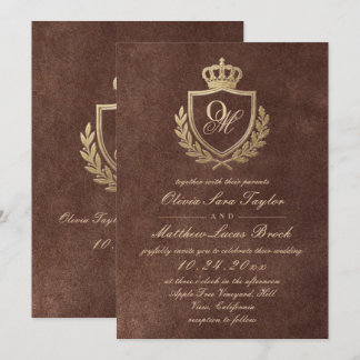 Elegante braune Faux-Textur Samt Gold Hochzeit Einladung
