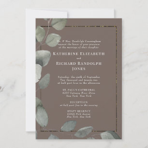 Elegante braune formelle Hochzeit mit 2 Veranstalt Einladung
