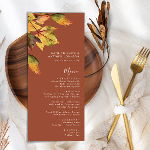 Elegante braune Herbstblätter Moderne Hochzeit Menükarte