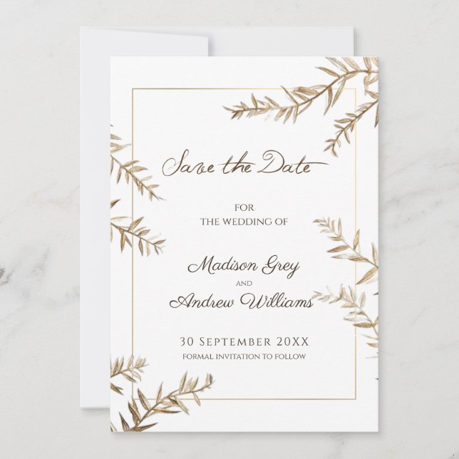 Elegante braune Herbsthochzeit Save The Date (Vorderseite)