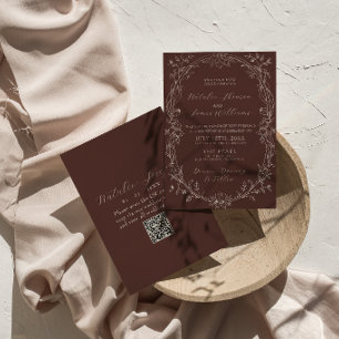 Elegante braune Hochzeits-QR-Code-Hochzeit im Stil Einladung