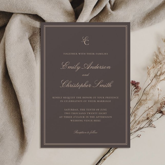 Elegante braune klassische Hochzeit Einladung (Von Creator hochgeladen)