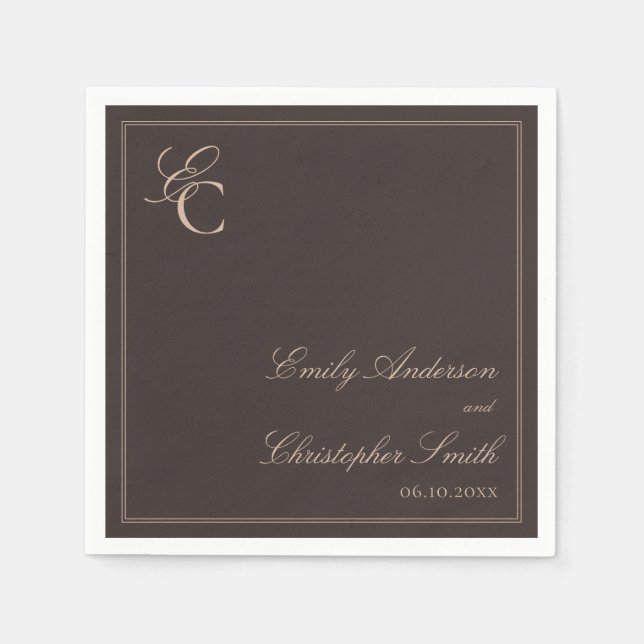 Elegante braune klassische Hochzeit Serviette (Vorderseite)