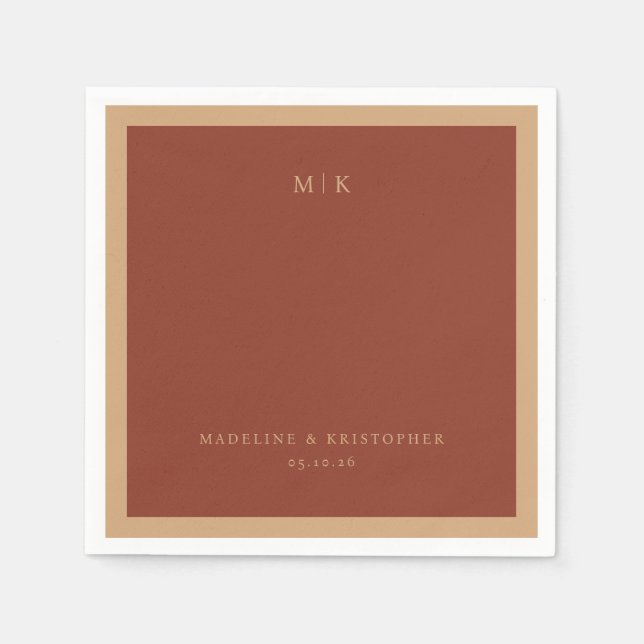 Elegante braune minimalistische Initialen Serviette (Vorderseite)