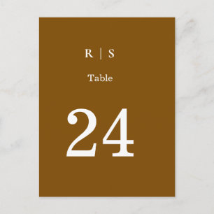 Elegante braune Monogramm-Hochzeitstisch-Nummernka Ankündigungspostkarte