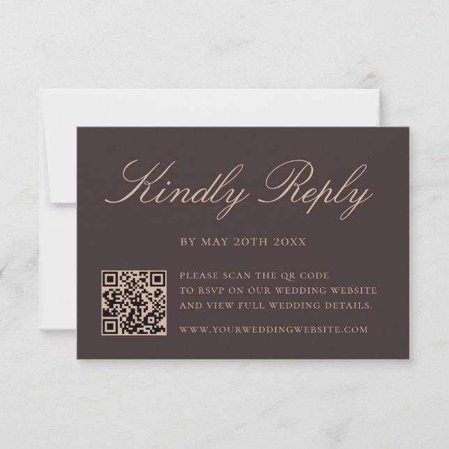 Elegante braune QR-Code-Hochzeit RSVP Karte (Vorderseite)