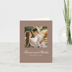 Elegante braune romantische Foto-Hochzeit Dankeskarte