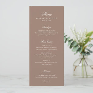 Elegante braune romantische Hochzeit Menükarte
