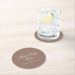 Elegante braune romantische Hochzeit Runder Pappuntersetzer