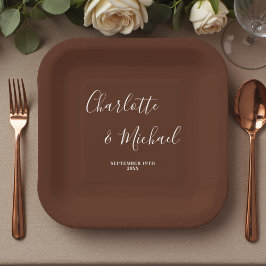 Elegante braune Schrift Minimalistische Hochzeit Pappteller
