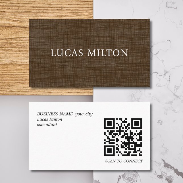 Elegante braune Textur-QR-Code-Kontaktkarte Visitenkarte (Von Creator hochgeladen)