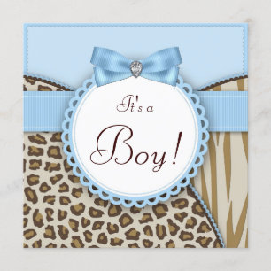 Elegante braune und blaue Babyparty für einen Jung Einladung