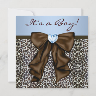 Elegante braune und blaue Leopard-Babyparty Einladung