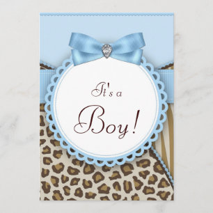 Elegante braune und blaue Safari-Baby-Party für Ju Einladung