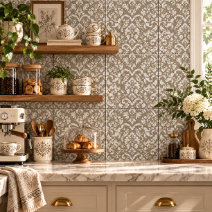 Elegante braune und weiße florale Damast-Keramikfl Fliese