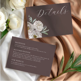 Elegante braune und weiße florale Hochzeitsdetails Begleitkarte