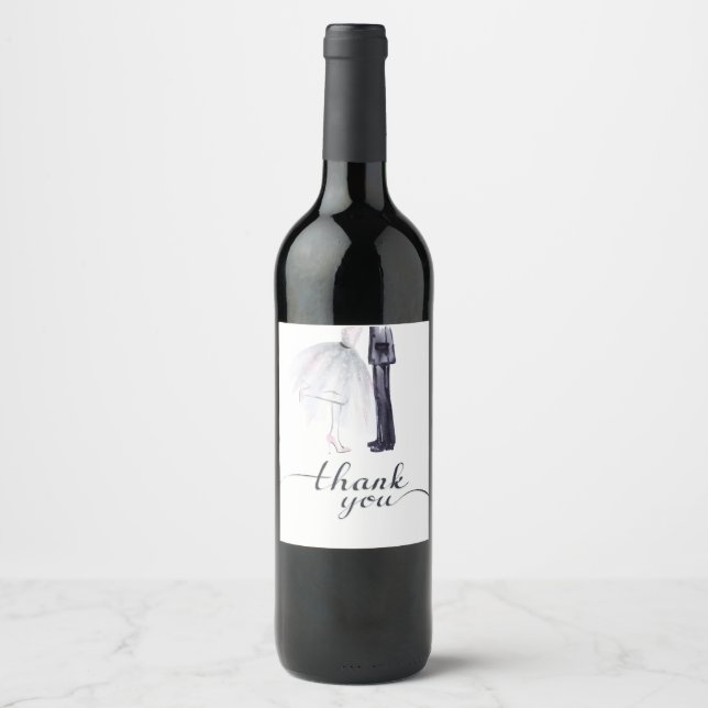 Elegante Braut & Groom Dance "Danke!" Weinlabel Weinetikett (Vorderseite)