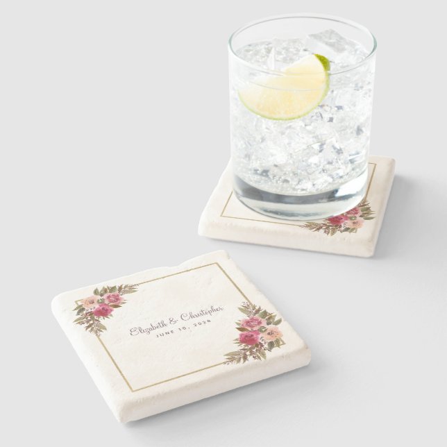 Elegante Braut & Groom Wasserfarben Steinuntersetzer (Seitenansicht)