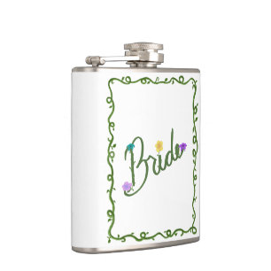 Elegante Braut mit floralen Ranken  Flachmann