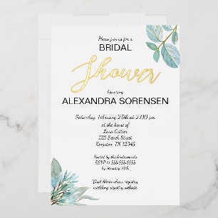 Elegante Braut-Sage- und Goldfolien-Einladung zur Folieneinladung