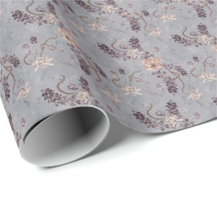 Elegante Braut Silber-Grau Chrysantheme Blumen- Geschenkpapier