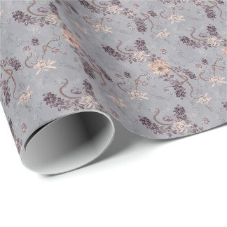Elegante Braut Silber-Grau Chrysantheme Blumen- Geschenkpapier