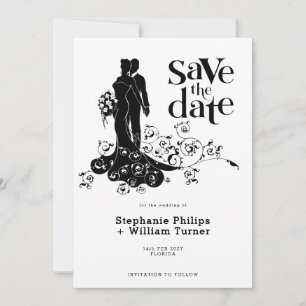 Elegante Braut und Bräutigam Hochzeitssilhouette Save The Date