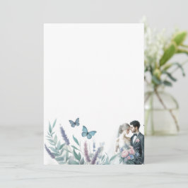 Elegante Braut und Bräutigam mit Lavendel Einladung