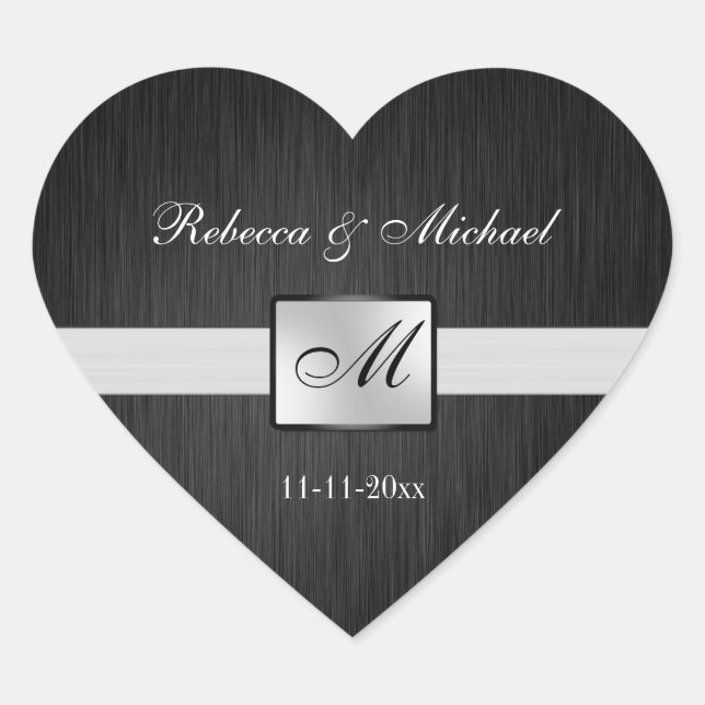 Elegante Braut- und Groom-Monogramm-Hochzeitsticke Herz-Aufkleber (Vorderseite)