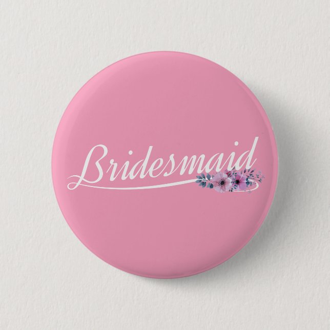 Elegante Brautjungfer Hochzeit Kalligrafie Pin But Button (Vorderseite)