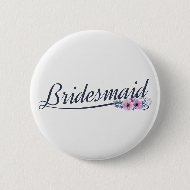 Elegante Brautjungfer Hochzeit Kalligrafie Pin But Button (Vorderseite)
