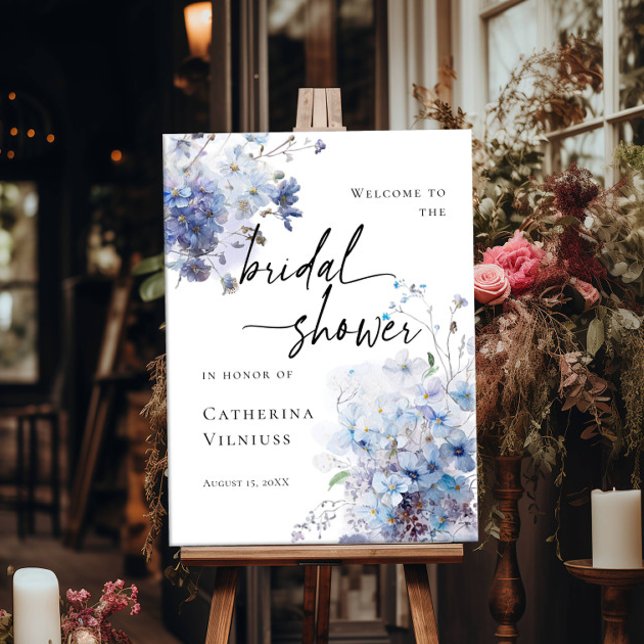 Elegante Brautparty Blau Wildblumen willkommen Poster (Von Creator hochgeladen)