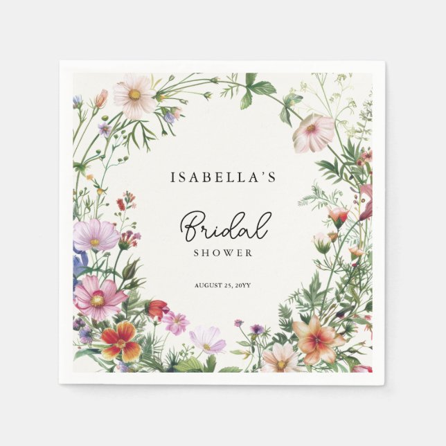 Elegante Brautparty mit Wildblumen Serviette (Vorderseite)