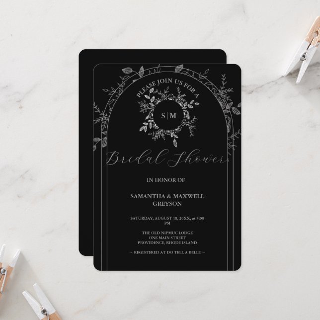 elegante Bridal Dusche Einladungen mit QR Code (Vorderseite/Rückseite Beispiel)