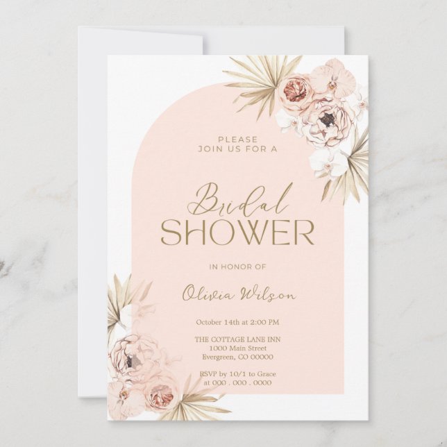 Elegante bridal  shower con flores de Boho Einladung (Vorderseite)