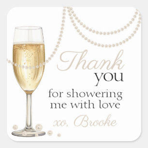 Elegante Bridal-Shower Danksagung Pearls Prosecco Quadratischer Aufkleber