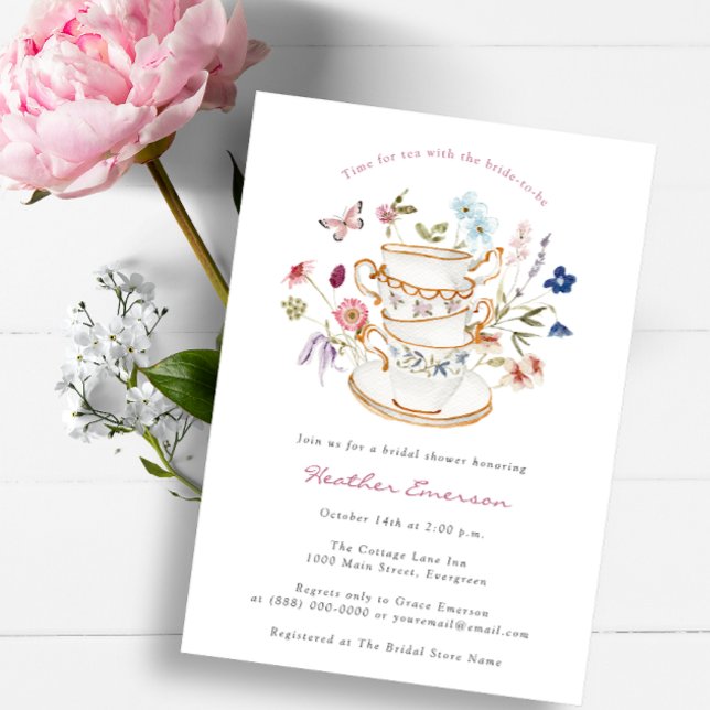 Elegante Bridal Tea Einladung (Elegant Bridal Tea Party Pink Invitation by Painted Paperie)