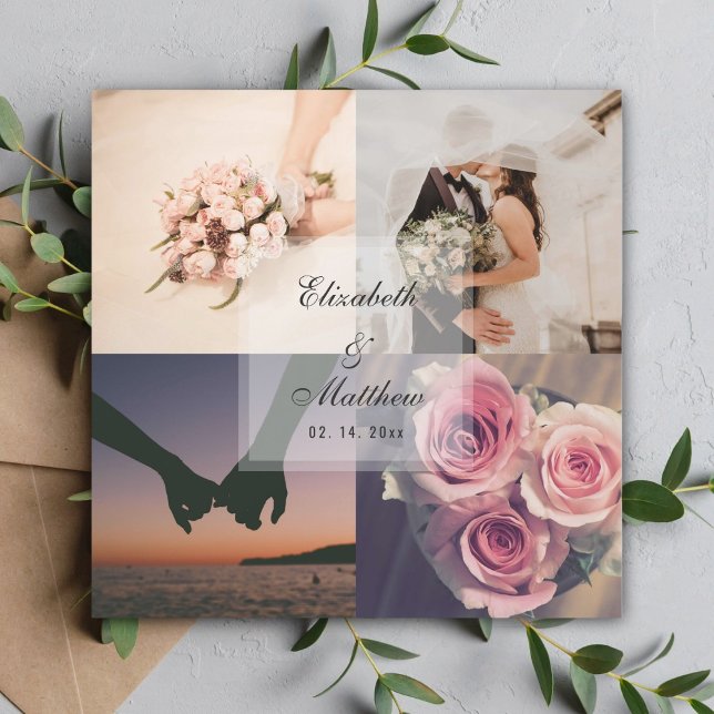 Elegante Bride & Groom Foto Collage Gastgeschenk H Magnetkarte (Von Creator hochgeladen)