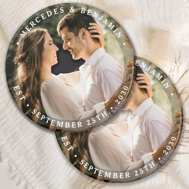 Elegante Bride Groom Modernes Foto Datum Hochzeit Magnet (Von Creator hochgeladen)