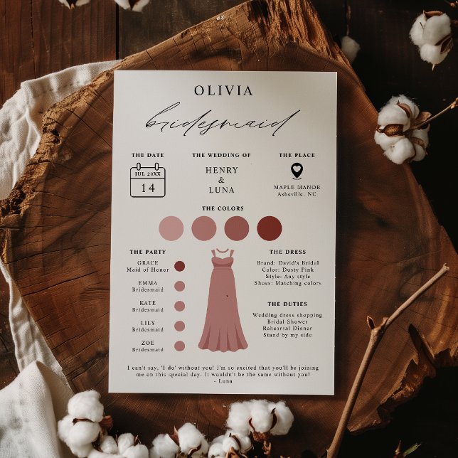 Elegante Bridesmaid Bridal Party Info Card Einladung (Von Creator hochgeladen)