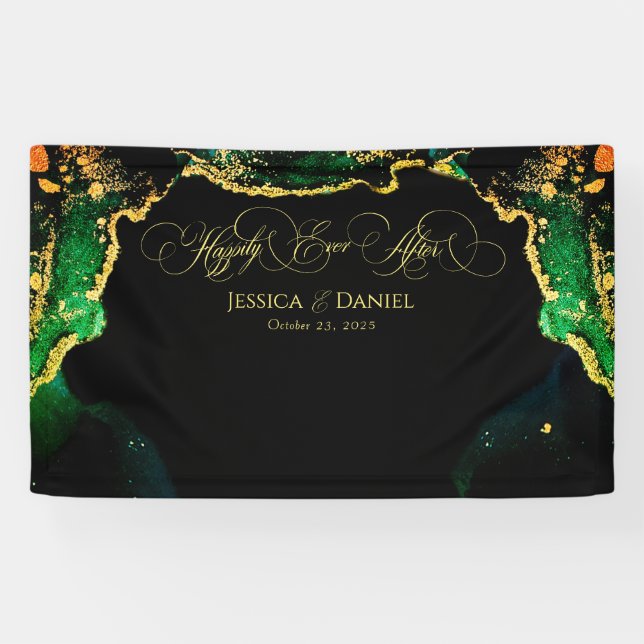 Elegante Bronze Black Green Gold Hochzeit Hintergr Banner (Horizontal)