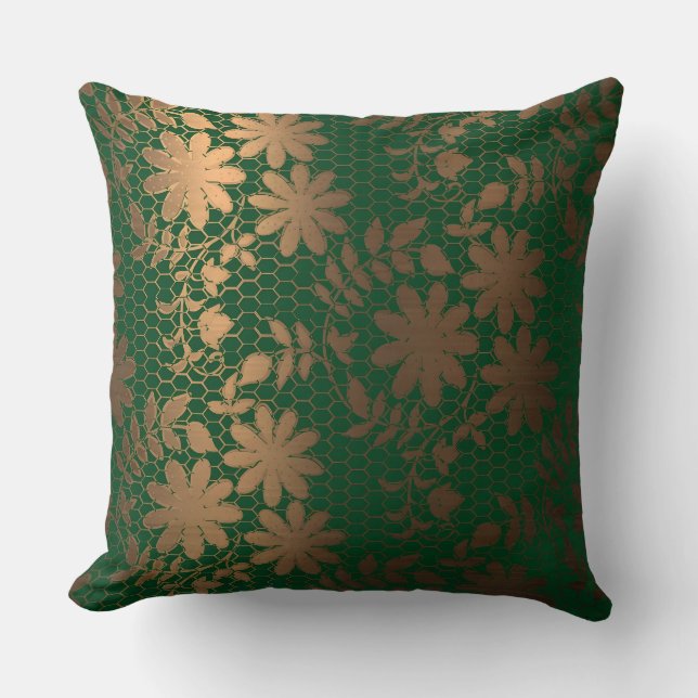 Elegante Bronze-Blume auf sechseckigen Gittern Kissen (Vorderseite)