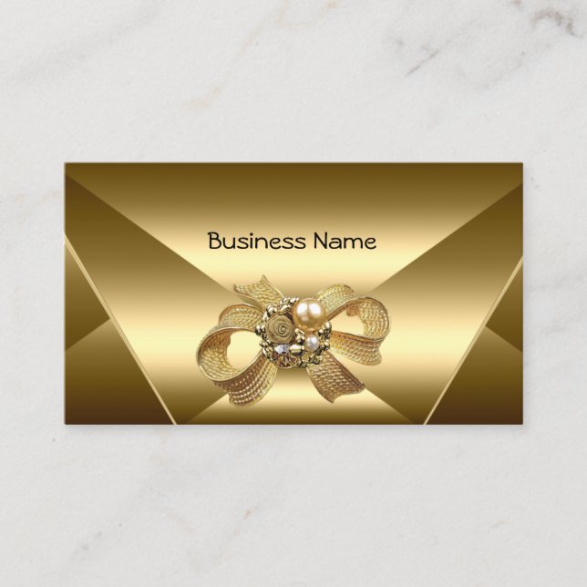 Elegante Bronze Gold Bow Jewel Business Card Visitenkarte (Vorderseite)