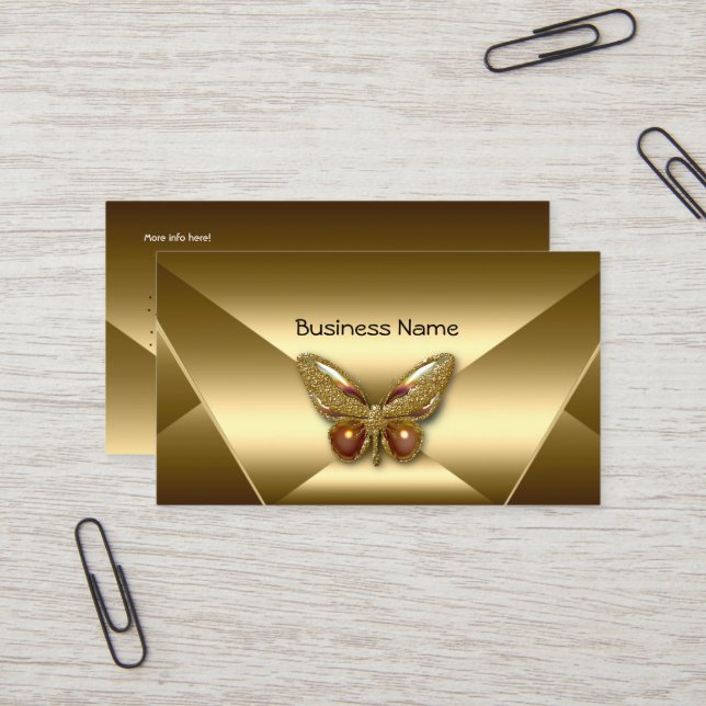 Elegante Bronze Gold Butterfly Jewel Business Card Visitenkarte (Vorderseite/Rückseite Beispiel)